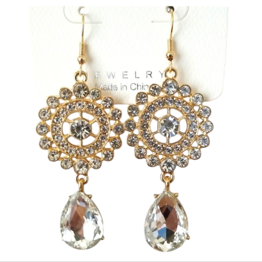 3 for $15 Long Elegant Champagne Crystal Earrings